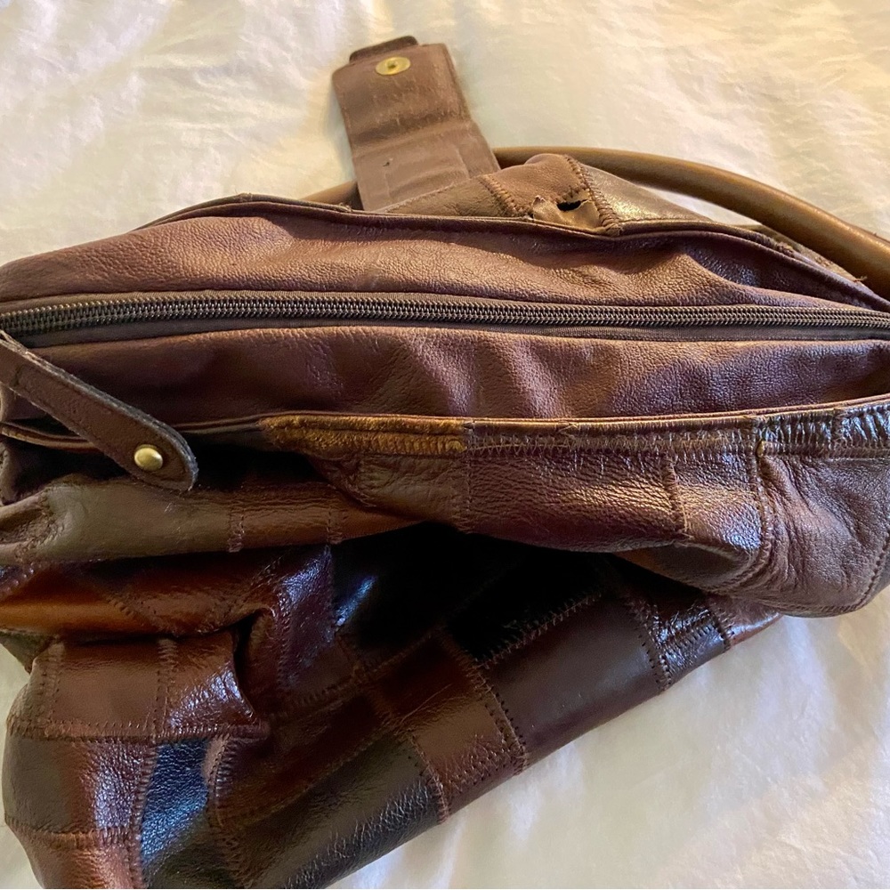 Genuine Leather Patchwork Stitched Brown Purse - image 4